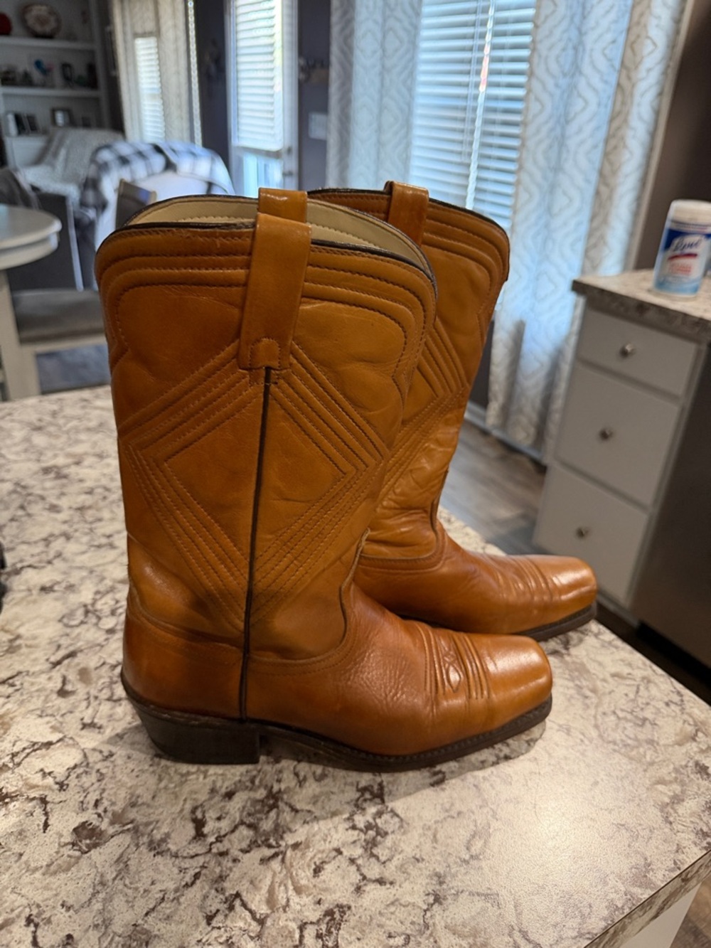 ACME Cognac Leather Western Boots